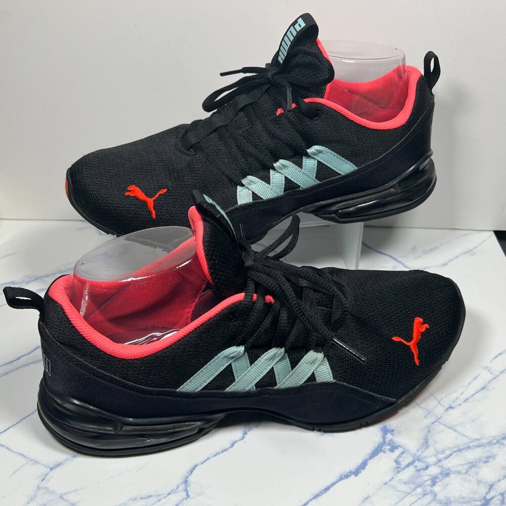 Puma Womens Size 9 Black Sneakers with Coral and Light Teal Accents - Picture 2 of 8